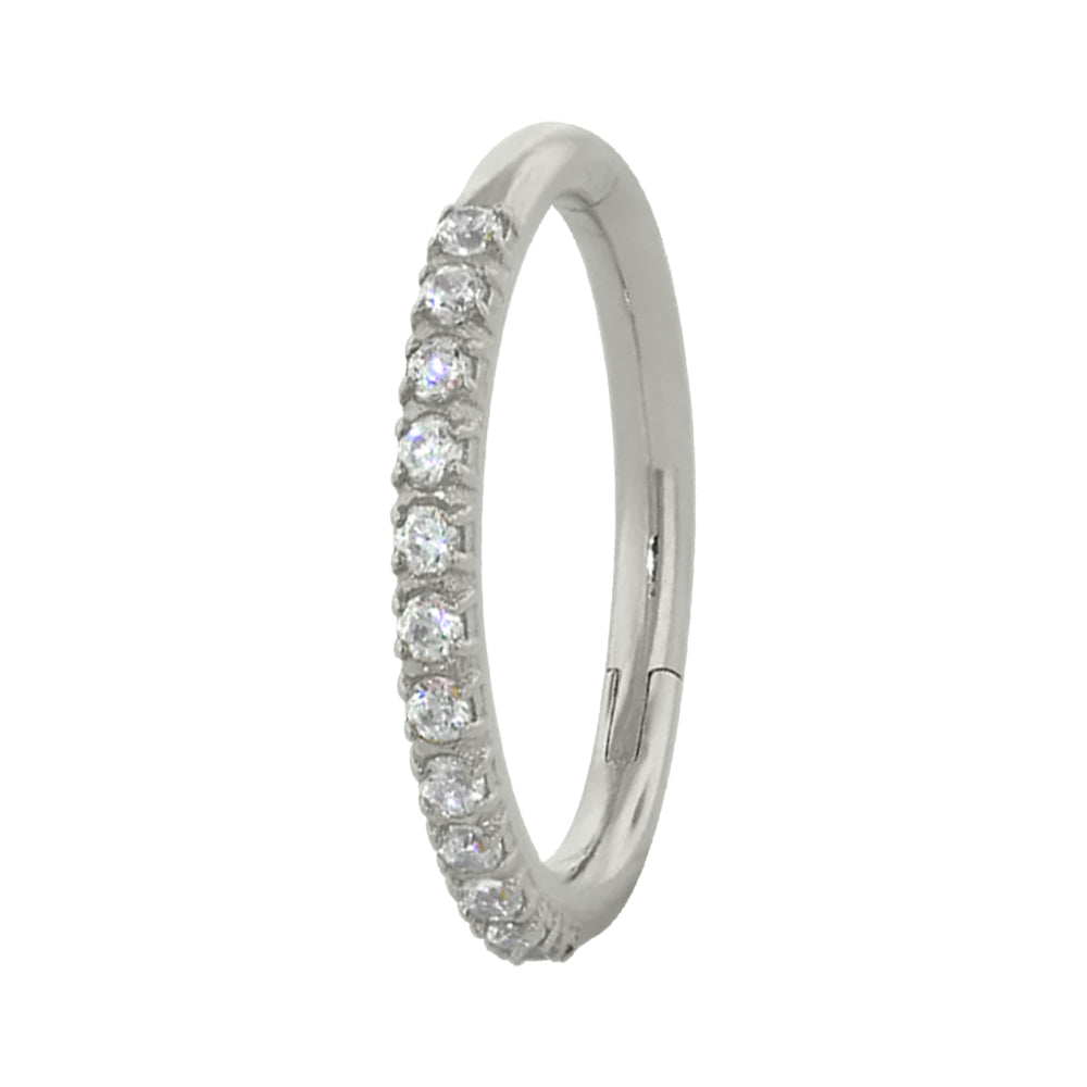 Side Facing Gemmed Hinge Ring / Clicker in White Gold
