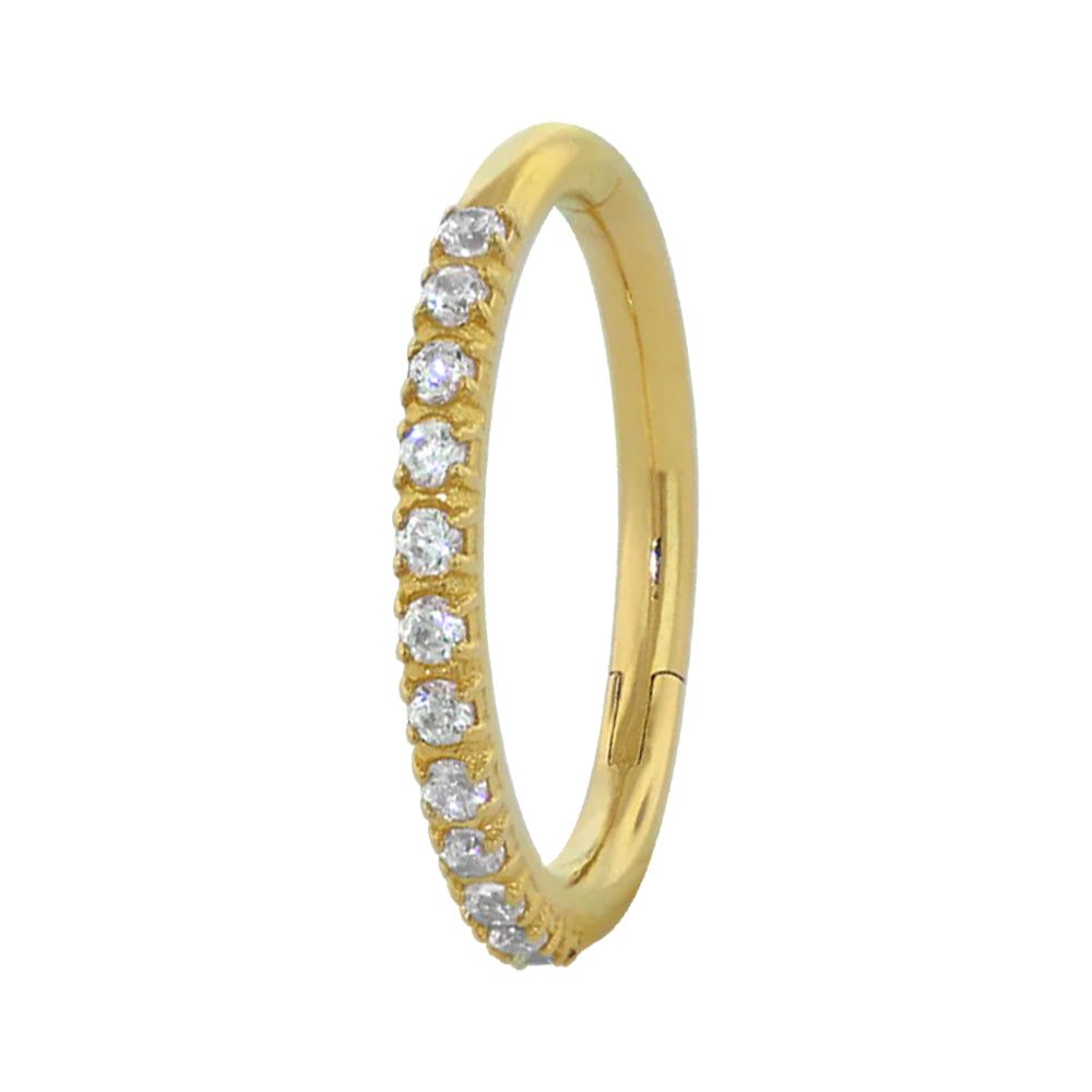 Side Facing Gemmed Hinge Ring / Clicker in Yellow Gold