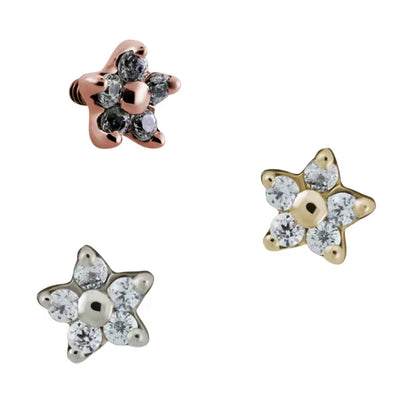 5 Stone Flower Threaded End in Gold with Faceted Gems