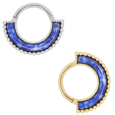 "Harmonic" Hinge Ring / Clicker in Gold with Lapis
