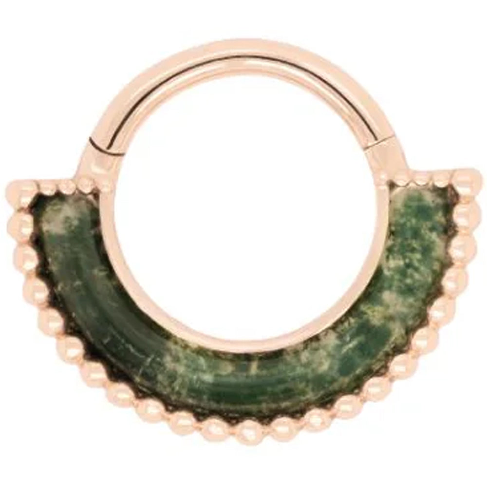 "Harmonic" Hinge Ring / Clicker in Gold with Moss Agate