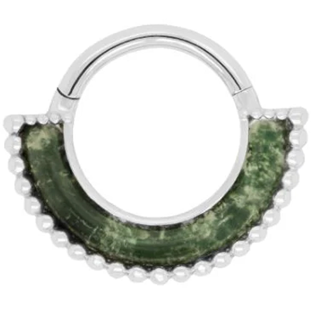 "Harmonic" Hinge Ring / Clicker in Gold with Moss Agate