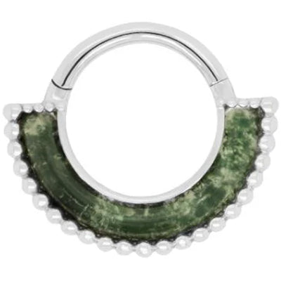 "Harmonic" Hinge Ring / Clicker in Gold with Moss Agate