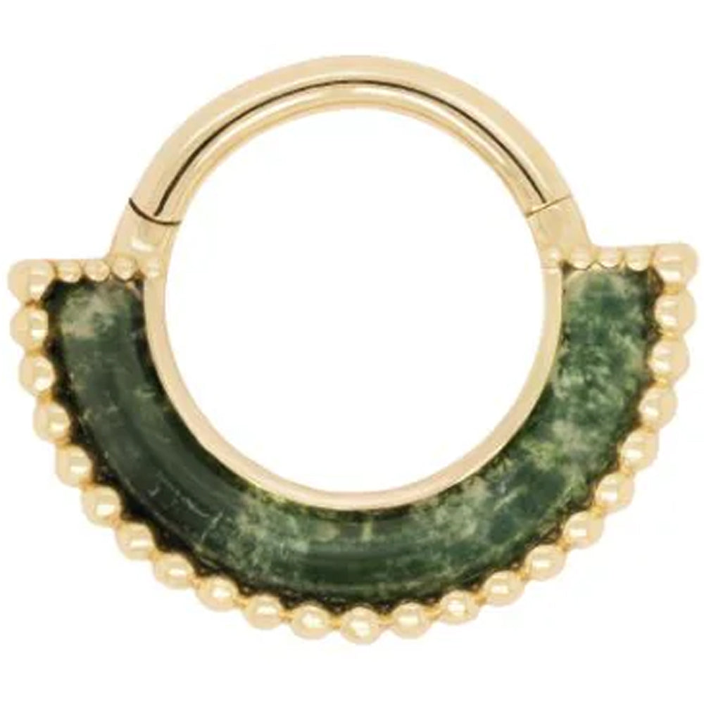 "Harmonic" Hinge Ring / Clicker in Gold with Moss Agate