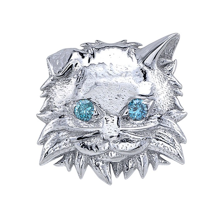 Realistic Cat Threaded End in Gold & Platinum with Ice Blue Diamonds