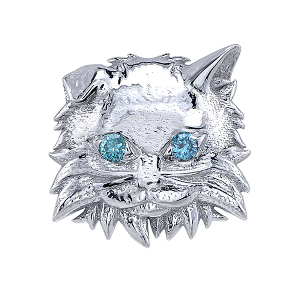 Realistic Cat Threaded End in Gold & Platinum with Ice Blue Diamonds