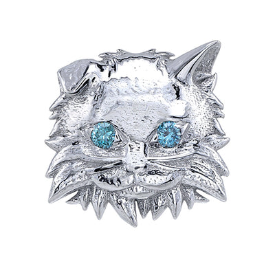 Realistic Cat Threaded End in Gold & Platinum with Ice Blue Diamonds