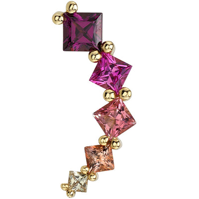 "Sher" Threaded End in Gold & Platinum with Rhodolite, Hot Pink Sapphire, Pink Topaz, Peach Topaz & Yellow Sapphire