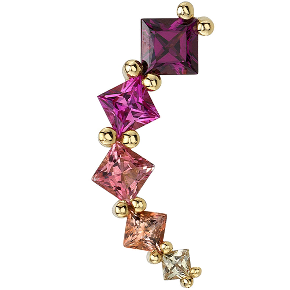 "Sher" Threaded End in Gold & Platinum with Rhodolite, Hot Pink Sapphire, Pink Topaz, Peach Topaz & Yellow Sapphire