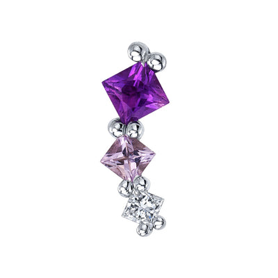 Tiny "Sher" Threaded End in Gold & Platinum with Amethyst, Light Amethyst & Diamond