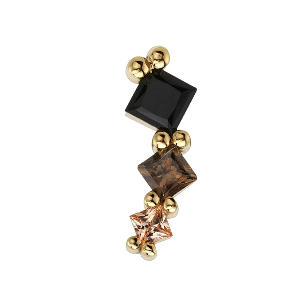 Tiny "Sher" Threaded End in Gold & Platinum with Onyx, Smoky Quartz, Chatham Champagne Sapphire
