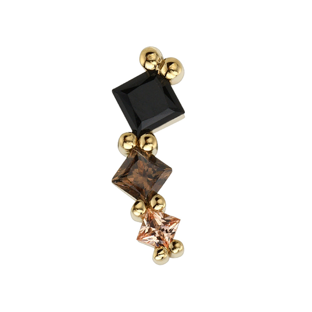 Tiny "Sher" Threaded End in Gold & Platinum with Onyx, Smoky Quartz, Chatham Champagne Sapphire