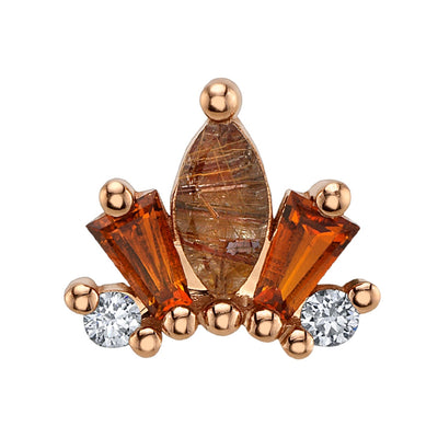 "La Princesa" Threaded End in Gold & Platinum with Copper Rutilated Quartz, Madeira Citrine & Diamonds