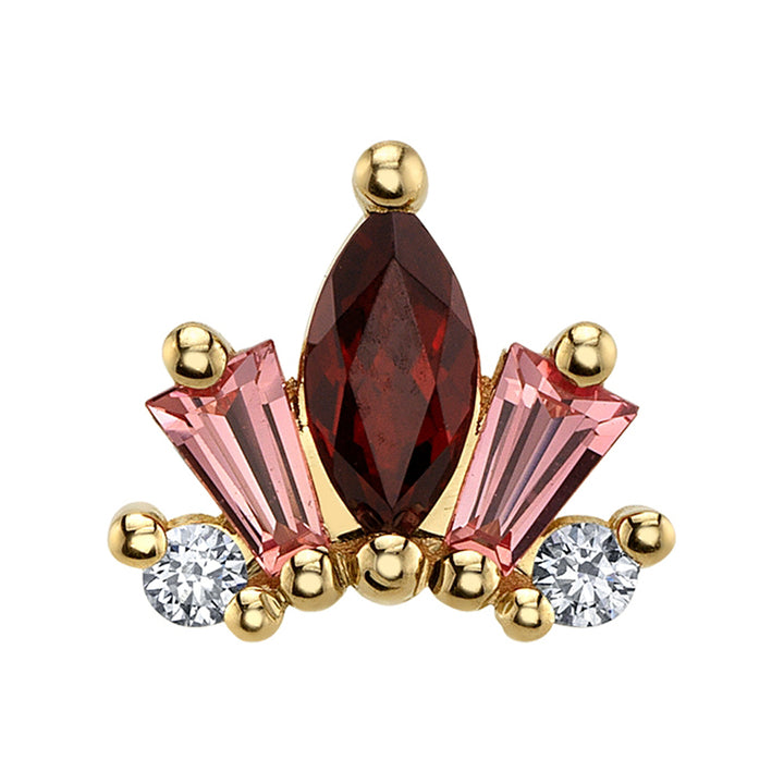 "La Princesa" Threaded End in Gold & Platinum with Garnet, Padparadscha Sapphire & Diamonds