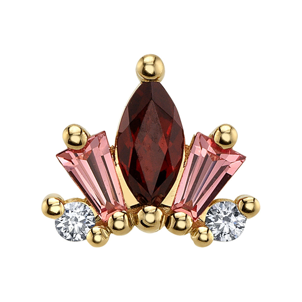 "La Princesa" Threaded End in Gold & Platinum with Garnet, Padparadscha Sapphire & Diamonds