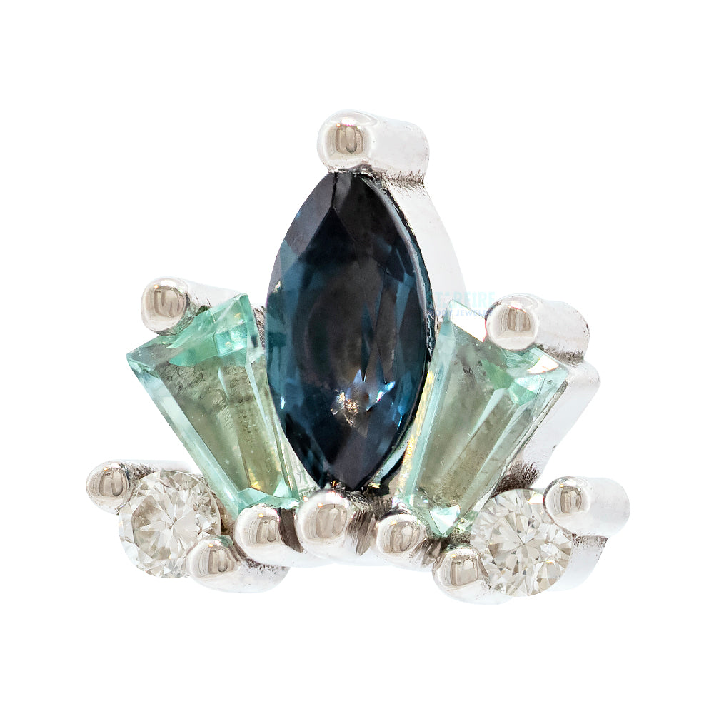 "La Princesa" Threaded End in Gold & Platinum with London Blue Topaz, Mint Beryl & Diamonds