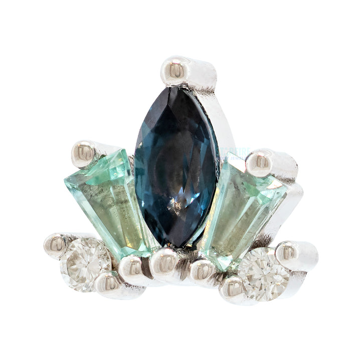 "La Princesa" Threaded End in Gold & Platinum with London Blue Topaz, Mint Beryl & Diamonds