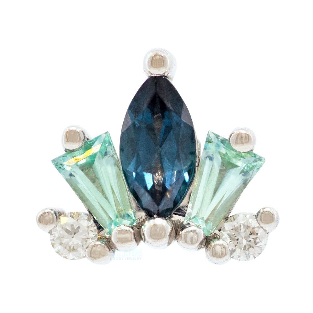 "La Princesa" Threaded End in Gold & Platinum with London Blue Topaz, Mint Beryl & Diamonds