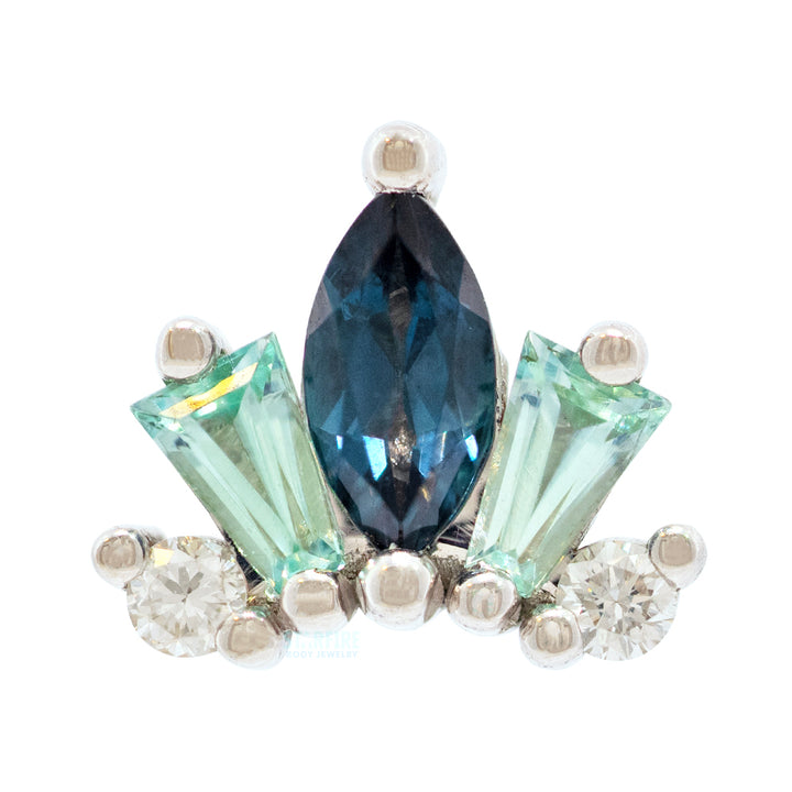 "La Princesa" Threaded End in Gold & Platinum with London Blue Topaz, Mint Beryl & Diamonds