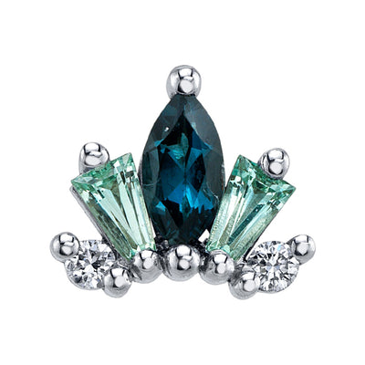 "La Princesa" Threaded End in Gold & Platinum with London Blue Topaz, Mint Beryl & Diamonds