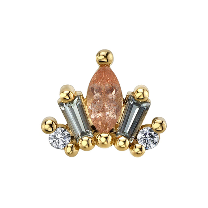 Mini "La Princesa" Threaded End in Gold & Platinum with Oregon Sunstone, Grey Sapphire & Diamonds
