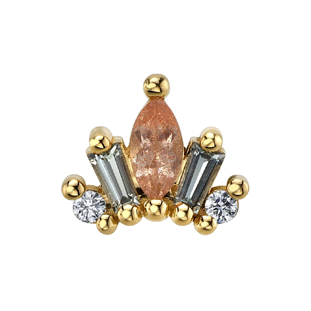 Mini "La Princesa" Threaded End in Gold & Platinum with Oregon Sunstone, Grey Sapphire & Diamonds