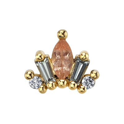Mini "La Princesa" Threaded End in Gold & Platinum with Oregon Sunstone, Grey Sapphire & Diamonds