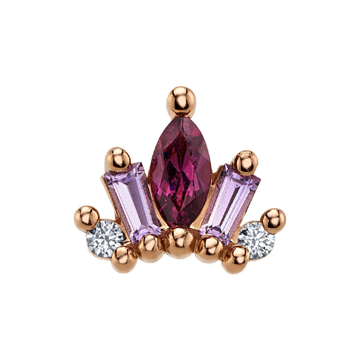 Mini "La Princesa" Threaded End in Gold & Platinum with Rhodolite, Light Amethyst & Diamonds