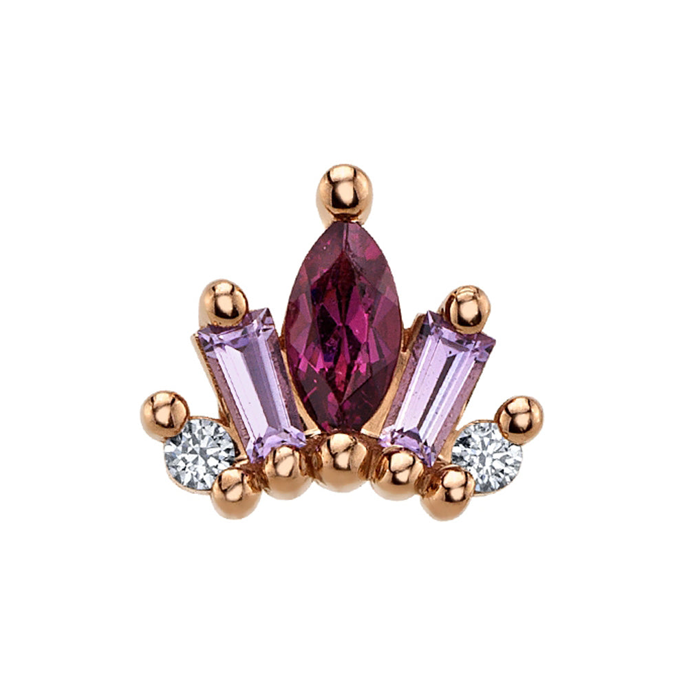 Mini "La Princesa" Threaded End in Gold & Platinum with Rhodolite, Light Amethyst & Diamonds