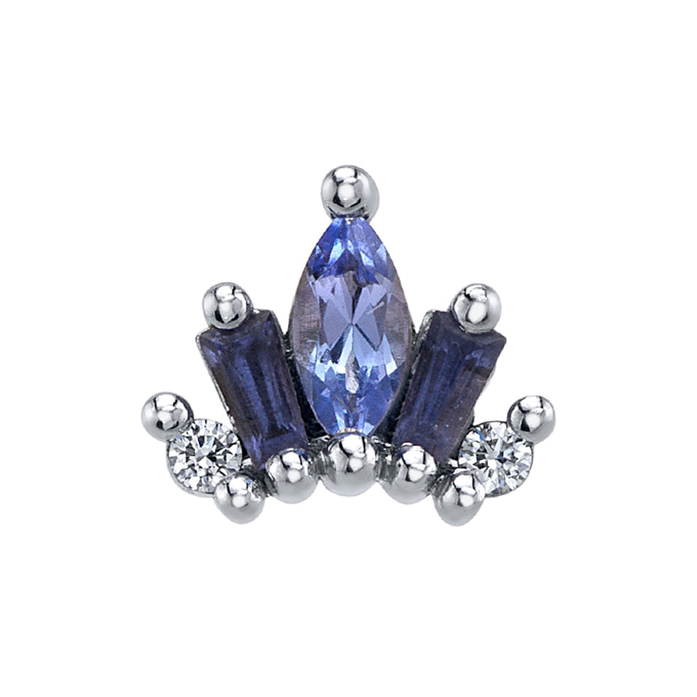 Mini "La Princesa" Threaded End in Gold & Platinum with Tanzanite, Iolite & Diamonds