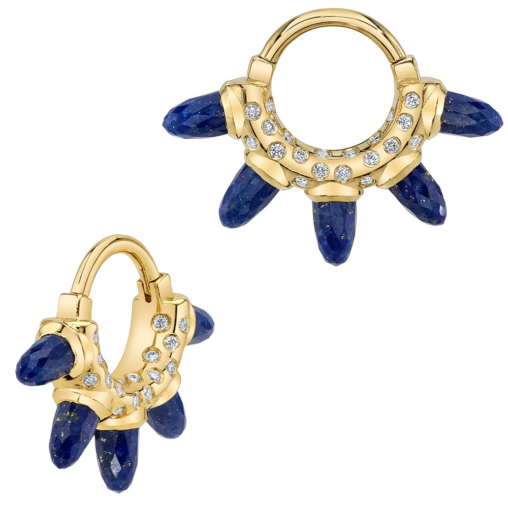 "Heraza" Hinge Ring in Gold & Platinum with Faceted Lapis & Diamonds