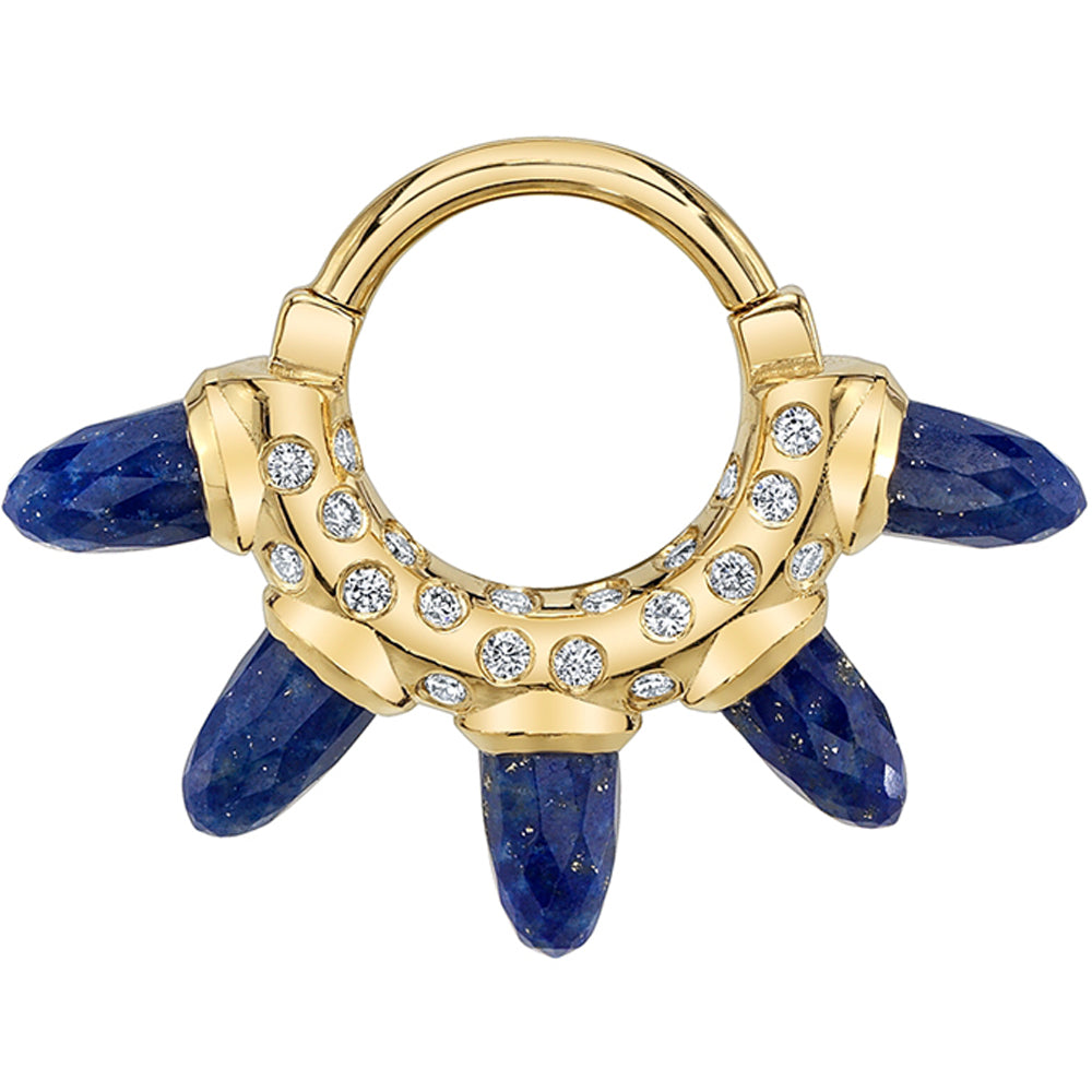 "Heraza" Hinge Ring in Gold & Platinum with Faceted Lapis & Diamonds