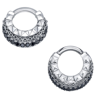 "Break the Chain" Hinge Ring in Gold & Platinum with Black Diamonds