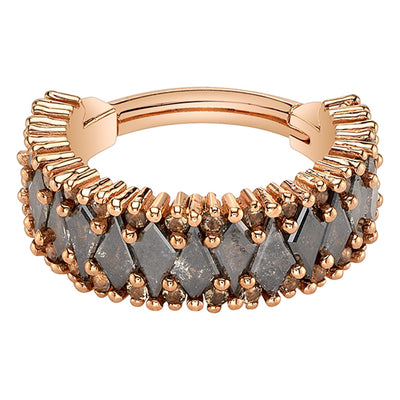"Emira" Hinge Ring in Gold & Platinum with Grey Diamond & Smoky Quartz