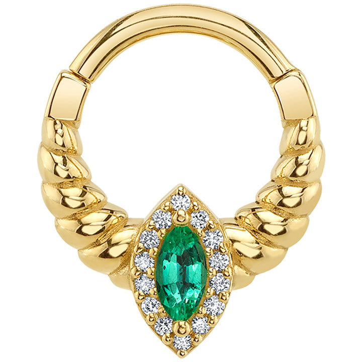 "Jami" Hinge Ring in Gold & Platinum with Emerald and Diamonds