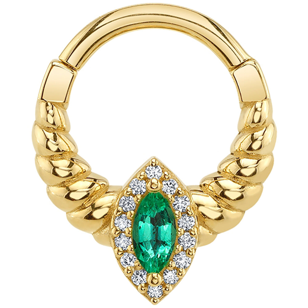 "Jami" Hinge Ring in Gold & Platinum with Emerald and Diamonds