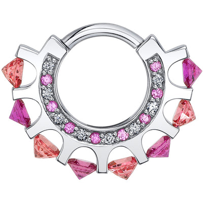 "Lia" Hinge Ring in Gold & Platinum with Padparadscha Sapphire, Hot Pink Sapphire, Diamond & Pink Sapphires