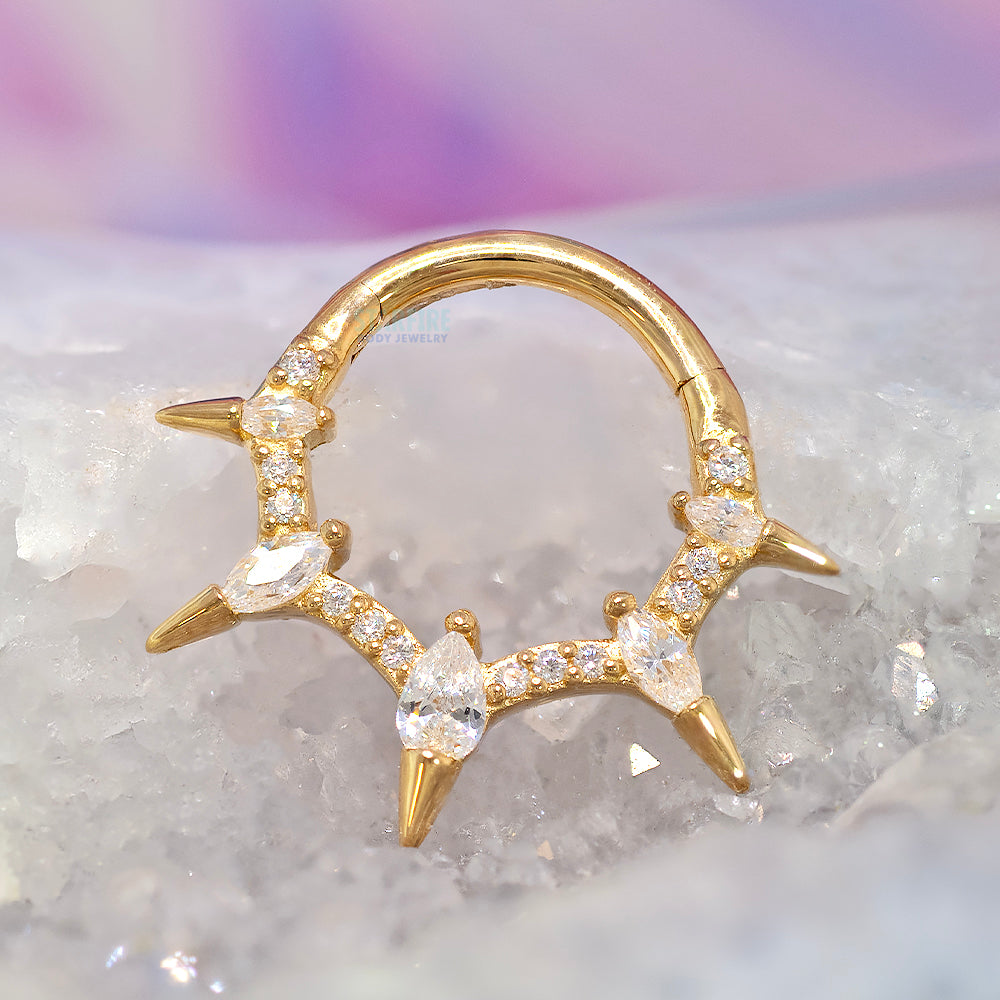"Neoteric" Hinge Ring / Clicker in Gold with CZ's