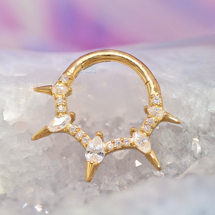 "Neoteric" Hinge Ring / Clicker in Gold with CZ's