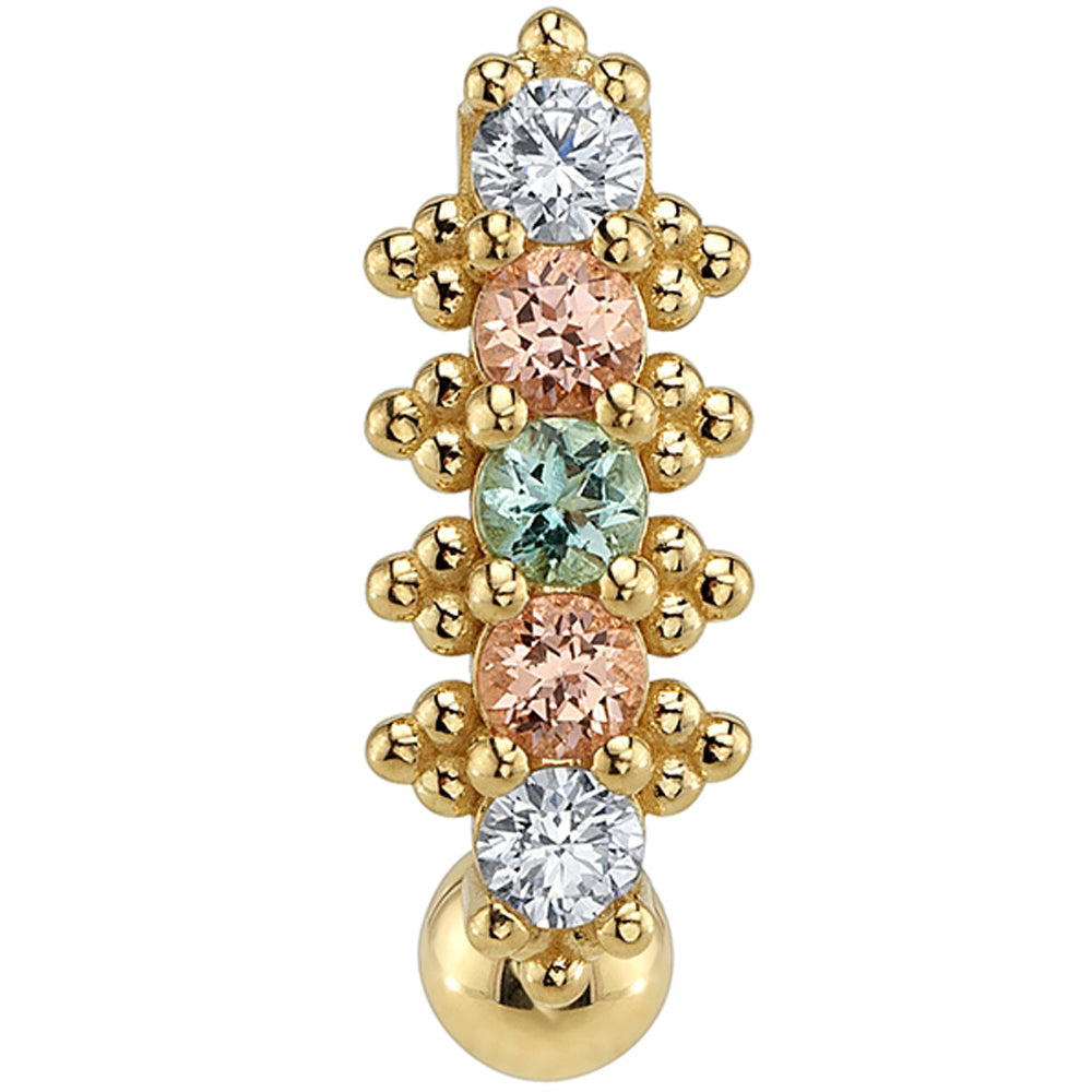 "Sayshell" Top Loader Navel Curve in Gold & Platinum with Mint Beryl, Chatham Champagne Sapphire & DIAMONDS