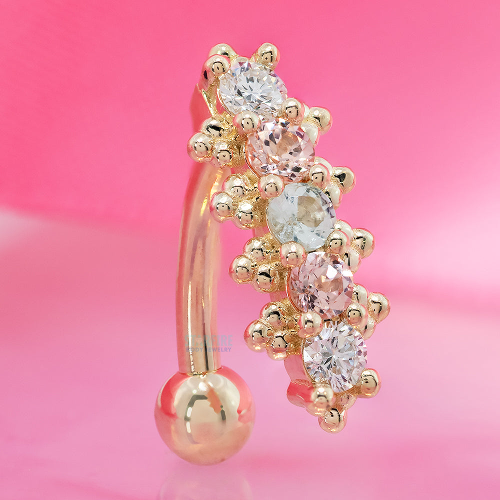 "Sayshell" 'Comfort Fit' Navel Curve in Gold & Platinum with Mint Beryl, Chatham Champagne Sapphire & DIAMONDS