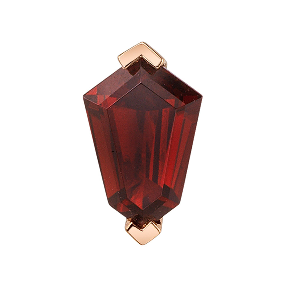 Prong-Set Shield Threaded End in Gold & Platinum with Garnet