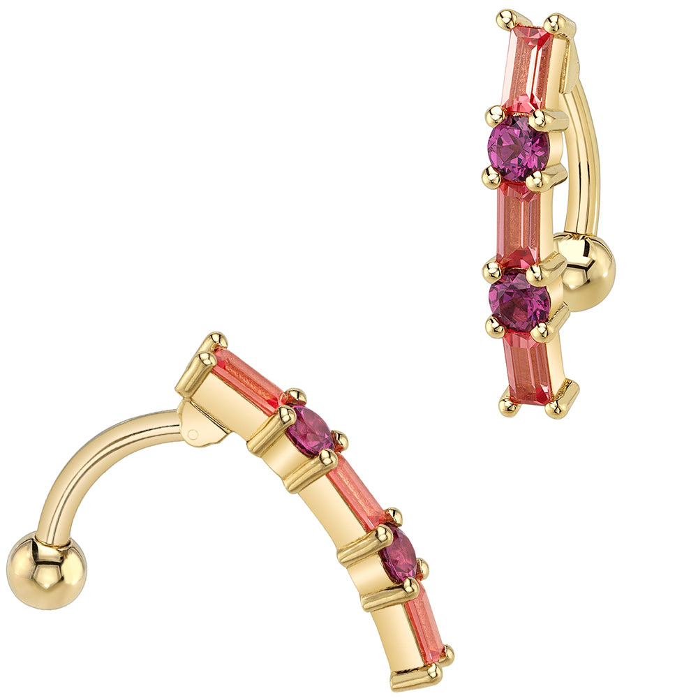 "Solaria" Top Loader Navel Curve in Gold & Platinum with Padparadscha Sapphire & Garnet
