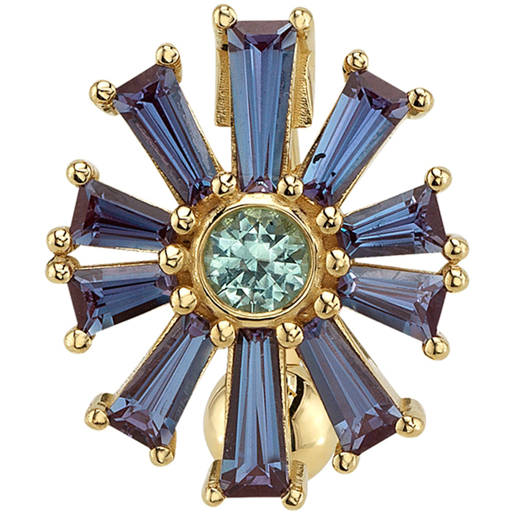 "Florena" Top Loader Navel Curve in Gold & Platinum with Chatham Alexandrite & Mint Beryl