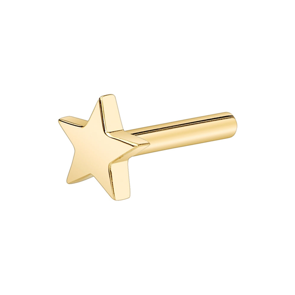 Gold Threaded Flatback / Labret Post / Straight Barbell End with Fixed Flat Star