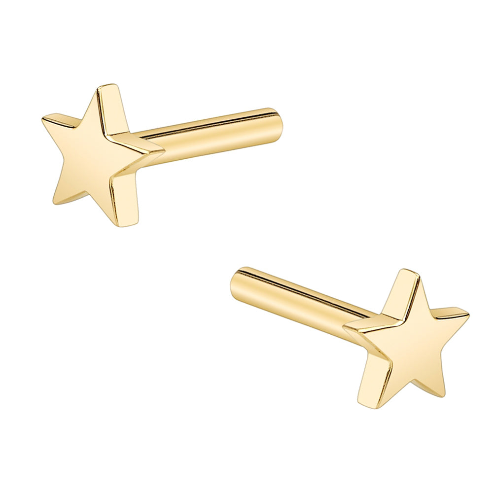 threadless: Gold & Platinum Flatback / Labret Post / Straight Barbell End with Fixed Flat Star