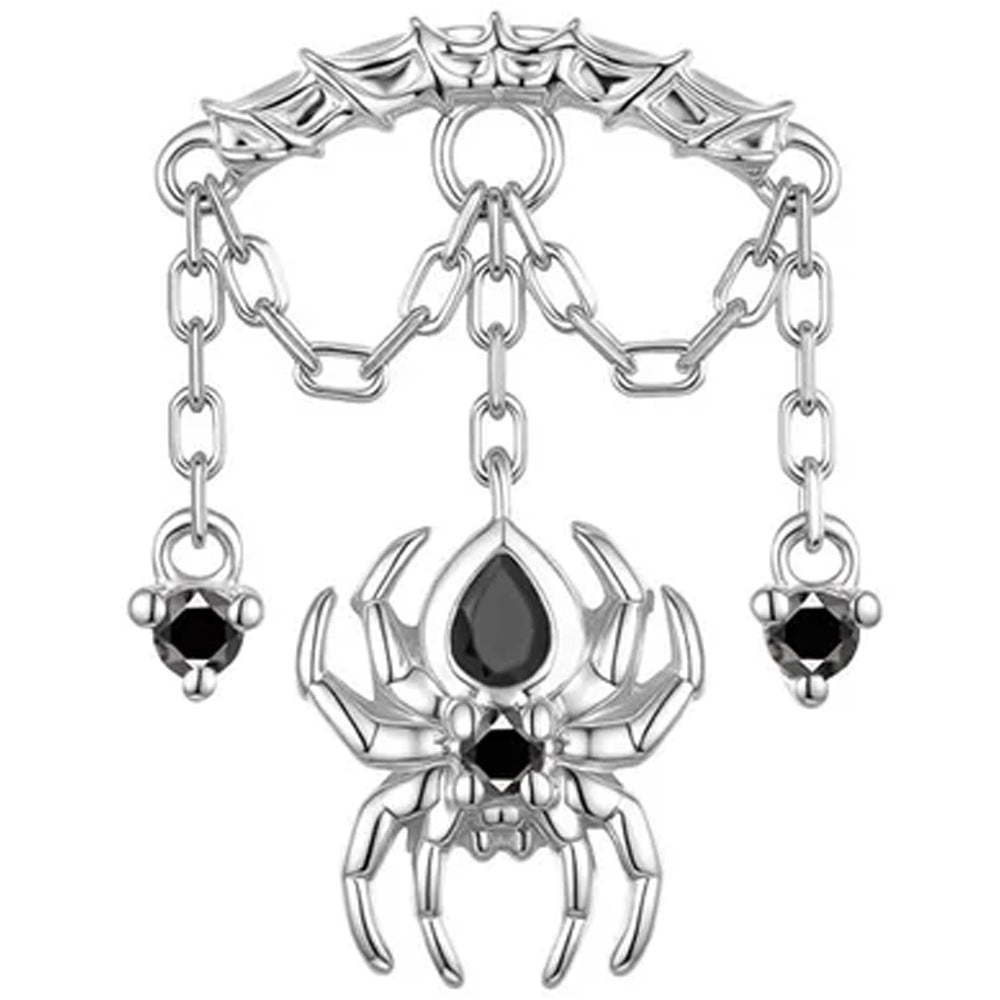 threadless: Round Spider Hidden Helix End with Chains in Gold with Genuine Gemstones