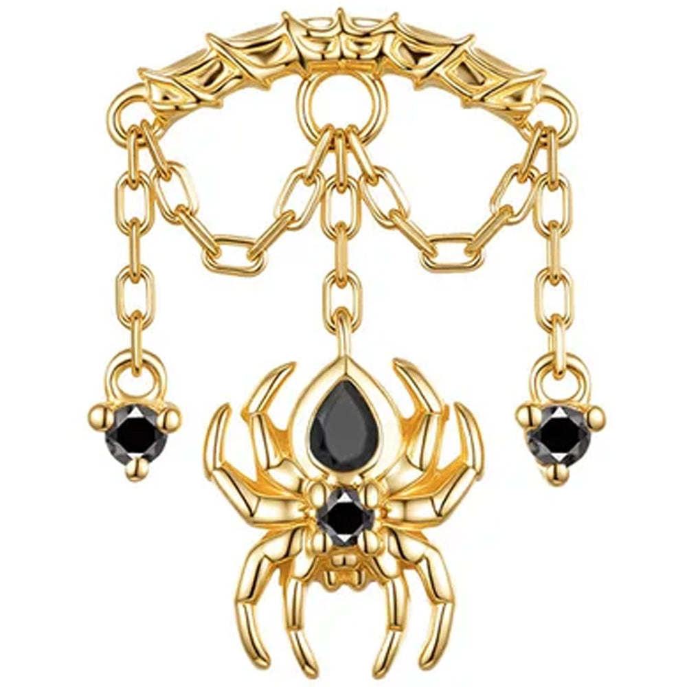 threadless: Round Spider Hidden Helix End with Chains in Gold with Genuine Gemstones
