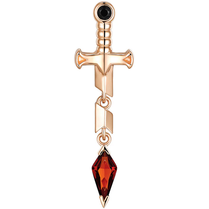 threadless: "Svyn" End in Gold with Black Agate & Red Garnet