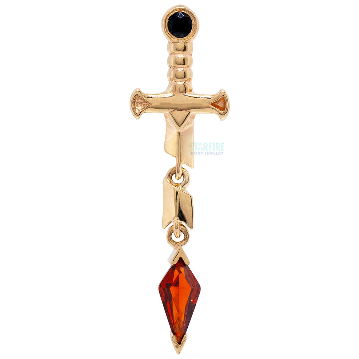 threadless: "Svyn" End in Gold with Black Agate & Red Garnet